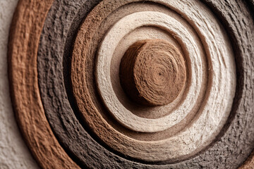 Minimal composition of dry wood fibers arranged in circular pattern, top view