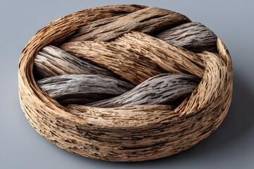 Minimal composition of dry wood fibers arranged in circular pattern, top view