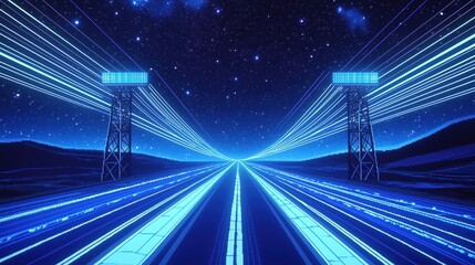 Retro Futuristic Highway Under a Starry Sky