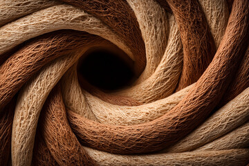 Minimal composition of dry wood fibers arranged in circular pattern, top view