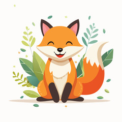 Smiling Fox Sitting in Flat Vector Style for Kids Illustration3