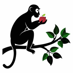 Vector art illustration of a monkey eating fruit on a tree branch