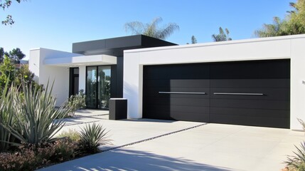 Modern Minimalist Home Exterior Design with Sunny Day.