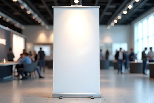 Blank Retractable Banner Stand in Modern Conference Hall Perfect for Trade Shows and Events