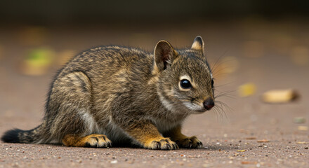 Close-Up of a Baby Squirrel on Ground with Autumn Leaves