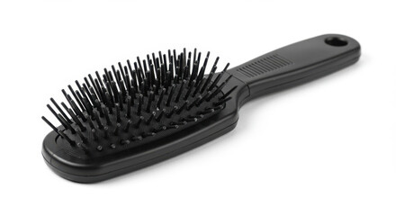 Black Plastic Hairbrush Isolated on White Background