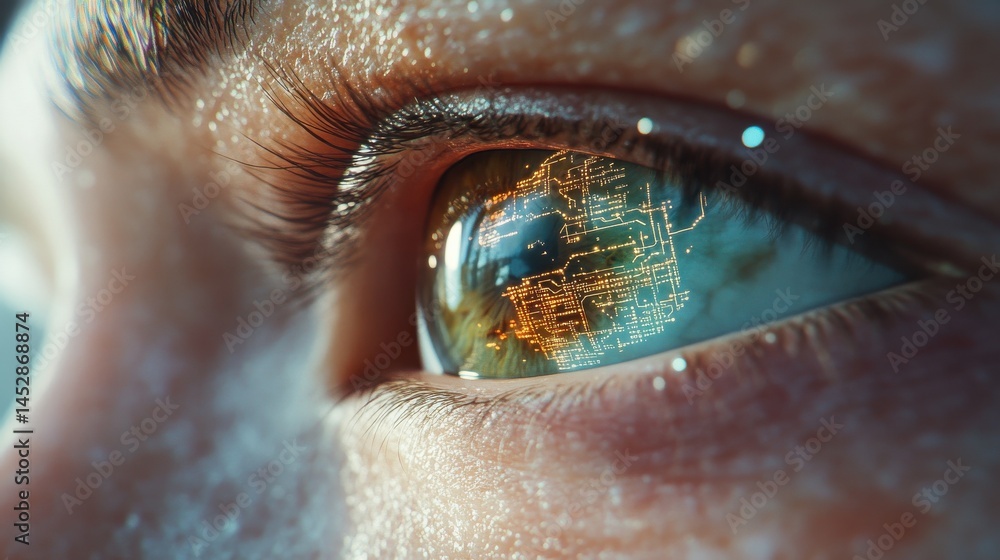 Aufkleber human eye with digital circuitry overlay symbolizing the convergence of technology and biology artif
