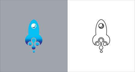 Minimalist rocket logo with blue gradient and black lines, symbolizes innovation and exploration, suitable for startups, technology and creative industries.