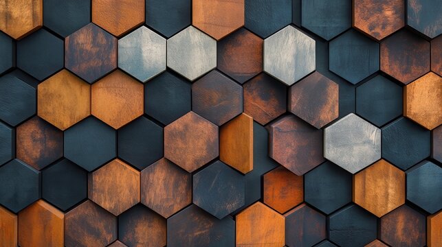 Creative dark hexagon wallpaper. Design and mosaic concept. 3D Rendering ill ustration