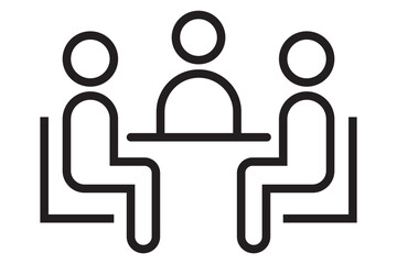 Transparent PNG available
Illustration of a business meeting with five figures seated around a table.