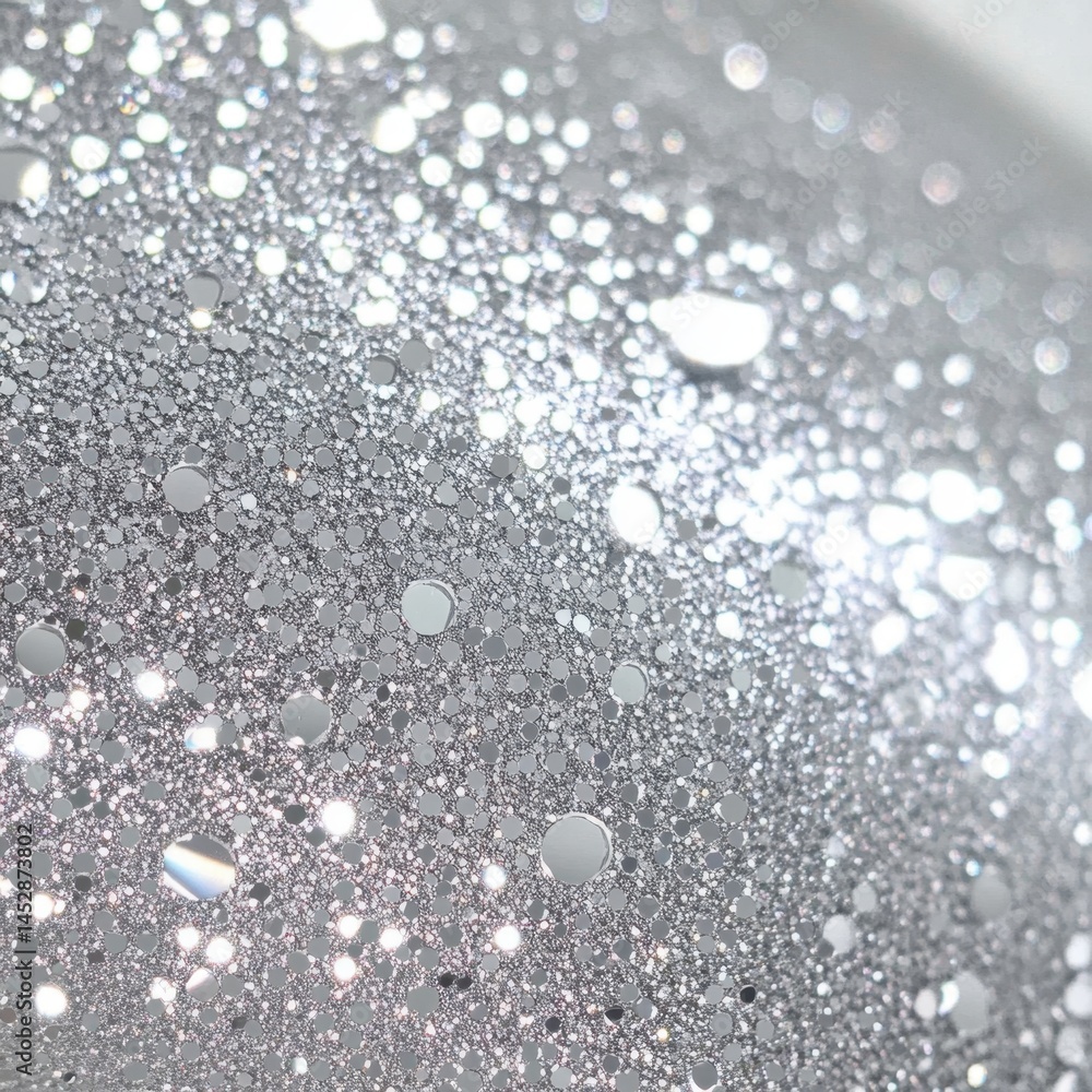 Poster sparkling silver bubbles creating a mesmerizing abstract pattern with a metallic sheen and a soft fo