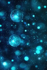 Ethereal luminous spheres floating in deep space with sparkling starlight and glowing bokeh effects creating a magical cosmic ambiance and celestial dreamscape