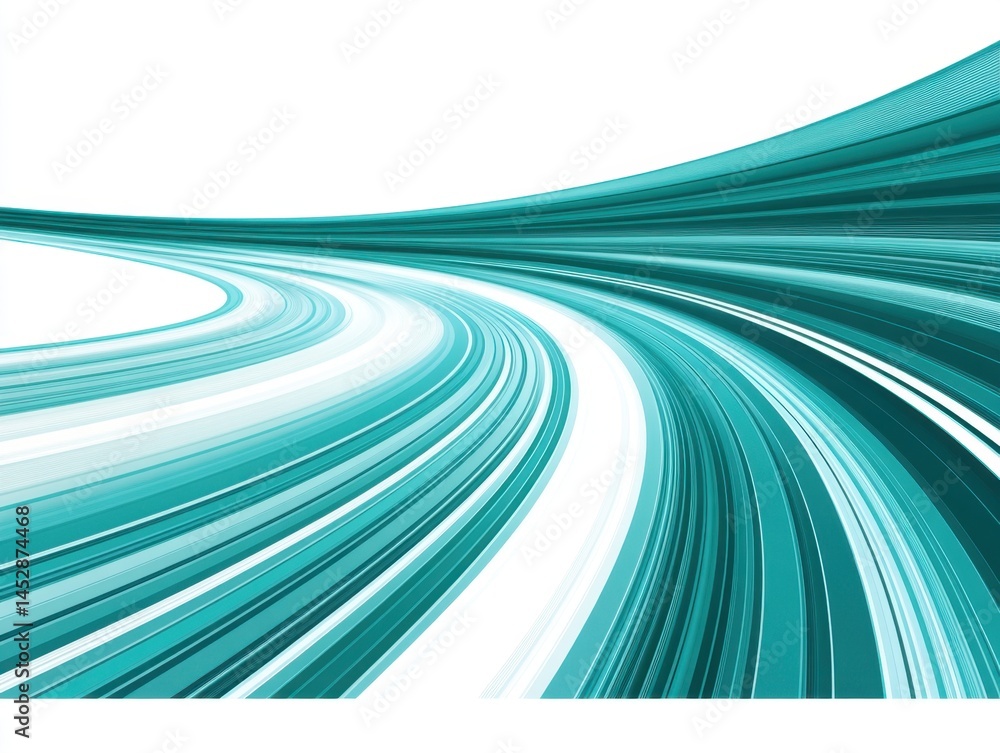 Poster abstract turquoise and white lines forming a dynamic curved pattern on a white background creating a
