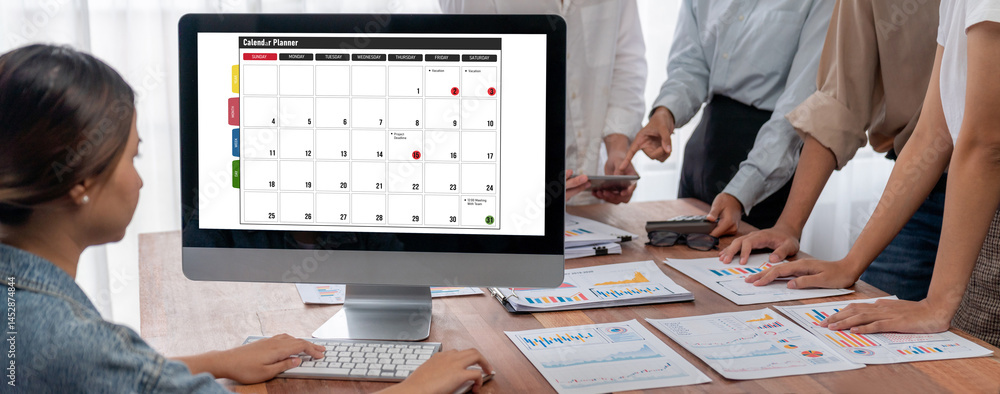 Poster Calendar on computer software application for brisk schedule planning for personal organizer and online business
