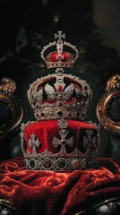 Golden crowns with red velvet and gemstones