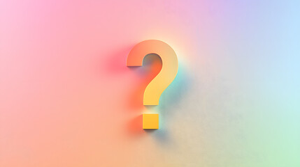 Pastel Question Mark: A vibrant, three-dimensional question mark in pastel yellow-orange hues stands out against a soft, gradient background of pastel rainbow colors.