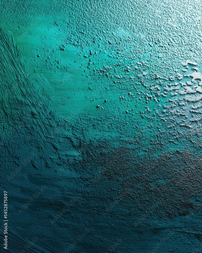 Poster abstract teal and green textured background with visible brush strokes and color gradients creating 