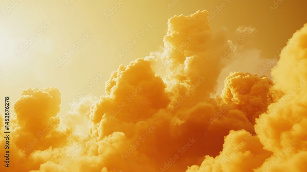 Poster golden hour sky above fluffy clouds creating a warm and serene atmosphere with a dreamy and ethereal