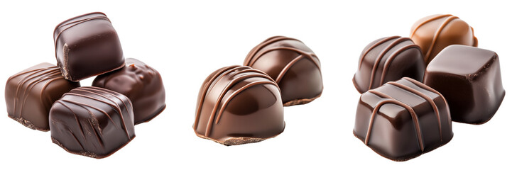 Set of Close-up of Ferrero Rondnoir Dark Chocolate with rich glossy coating on transparent png background. Ai generated