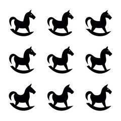 Simple Black and White Rocking Horse Icons