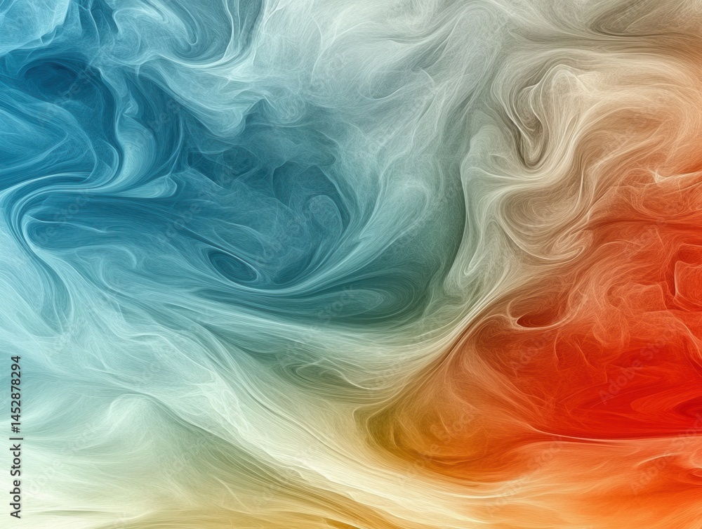 Poster abstract fractal art background with flowing lines in shades of blue white and orange creating a dyn