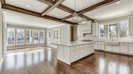 Luxurious Modern Kitchen OpenPlan Design with Hardwood Floors.