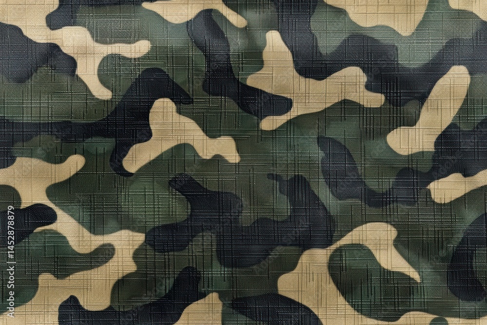 Poster camouflage pattern displaying intricate details in 8k resolution showcasing a blend of earthy tones 