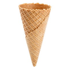 Empty Waffle Ice Cream Cone Standing Upright No Background, Isolated