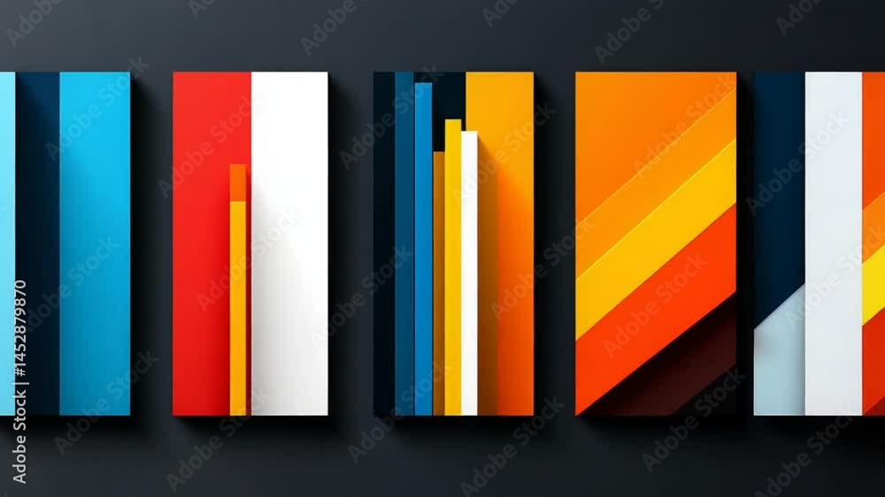Poster abstract geometric art with bold colors and vertical lines on dark background for modern design proj