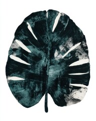 Fototapeta premium Captivating monstera leaf rug design in dark teal and white tones against a clean white background creating a modern and organic aesthetic for interior design