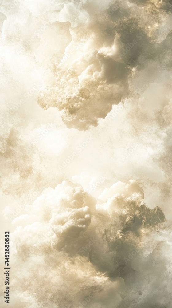 Poster ethereal cloudscape in sepia tones evoking a sense of peace and wonder with soft light and dreamy te