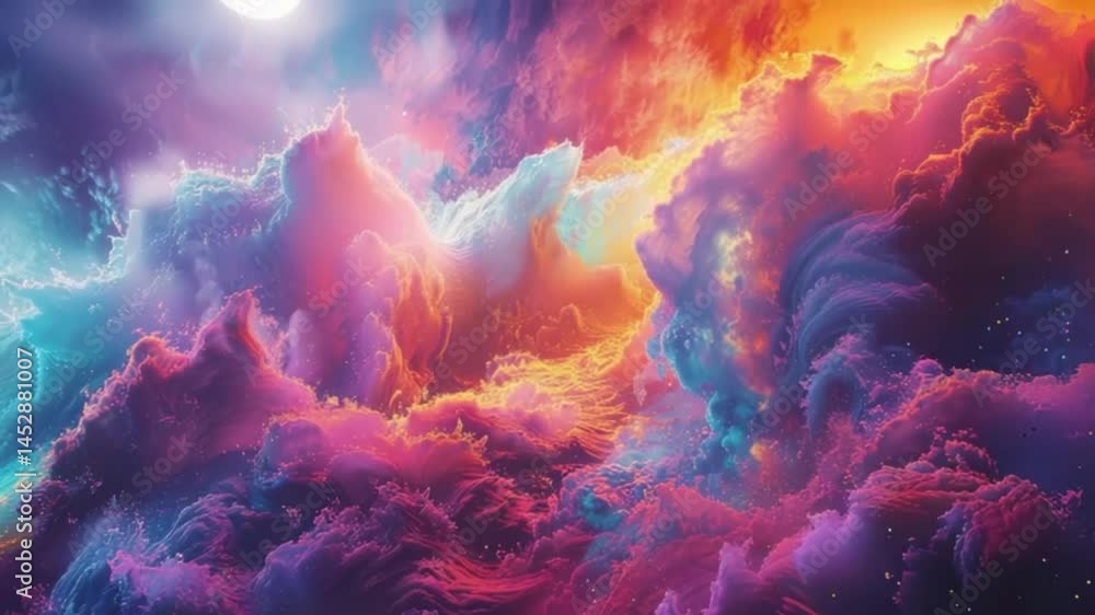 Poster vibrant cloud formations create a stunning cosmic display in digital artwork showcasing ethereal col