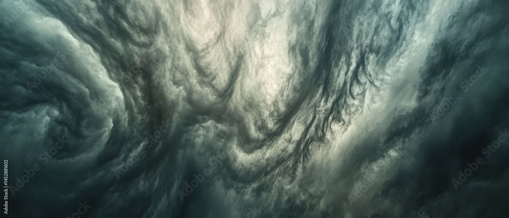 Poster ethereal storm cloudscape with dramatic swirling patterns creating a captivating atmospheric mood wi