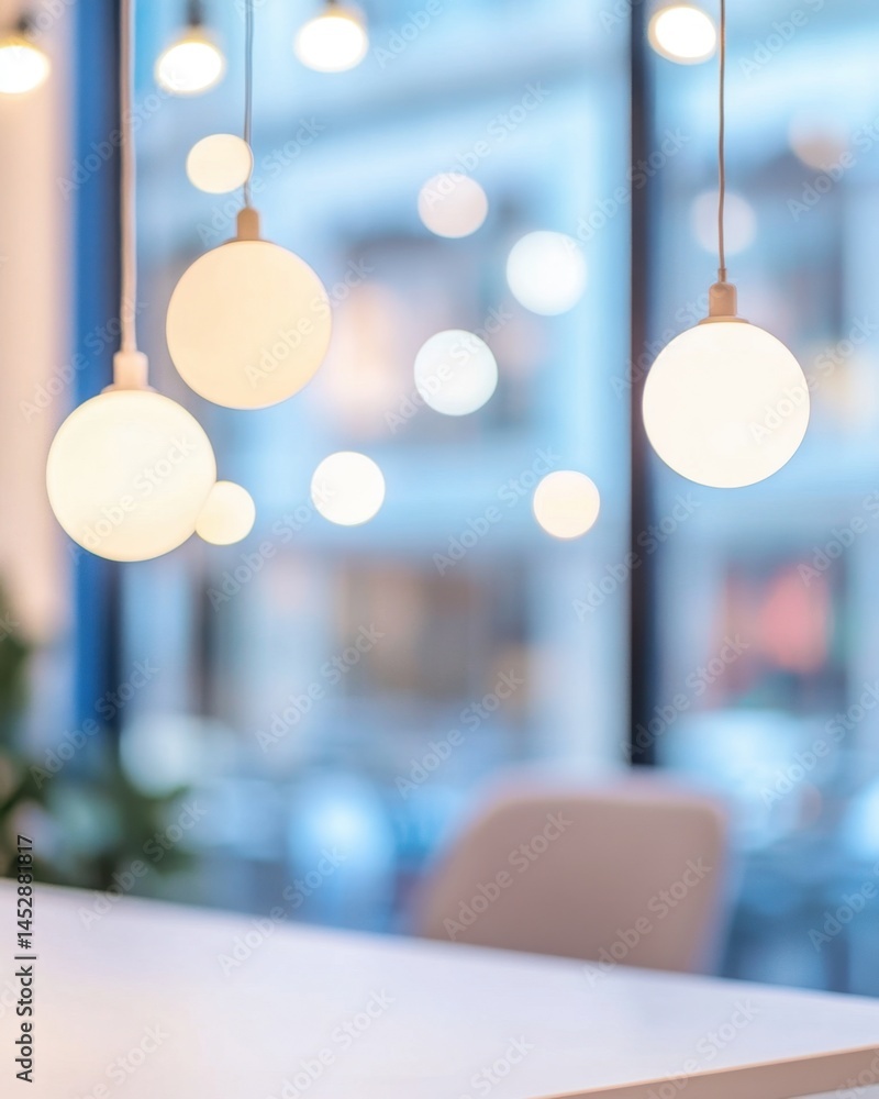 Poster elegant interior with glowing pendant lights creating a soft ambiance in a modern space capturing a 