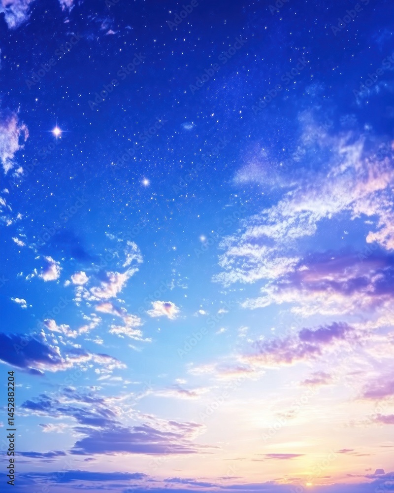 Poster ethereal sky with soft clouds and twinkling stars creating a serene and dreamy atmosphere at dusk vi