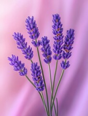 Fototapeta premium Captivating Lavender Blooms Against a Soft Pink Backdrop Showcasing Delicate Floral Beauty and Serene Elegance in a Close Up Still Life Composition