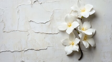 Elegant White Magnolia Blossoms on Rustic White Background.