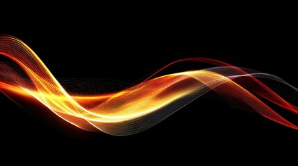 Dynamic wave of glowing light trails on a black background creating a sense of energy and movement abstract design element for modern technology and futuristic concepts