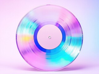 Vibrant, iridescent vinyl record, vibrant colors, soft lighting.