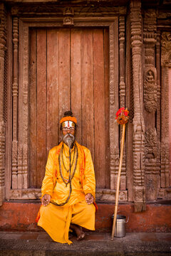 Portrait Sadhu Yogi Hindu Durbar Square Kathmandu Nepal