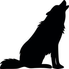 Howling Wolf Silhouette Sitting - Black Animal Vector Art.