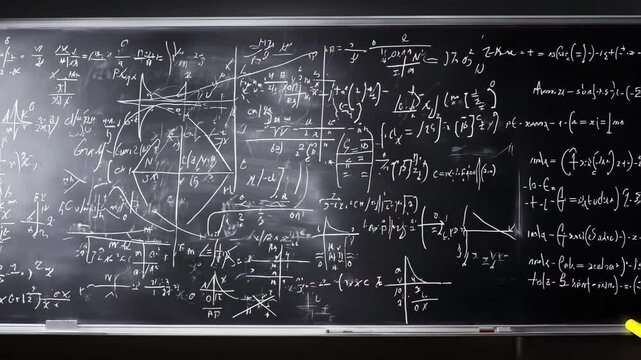 Hand Writing Complex Mathematical Equations on Chalkboard in Educational Classroom Setting
