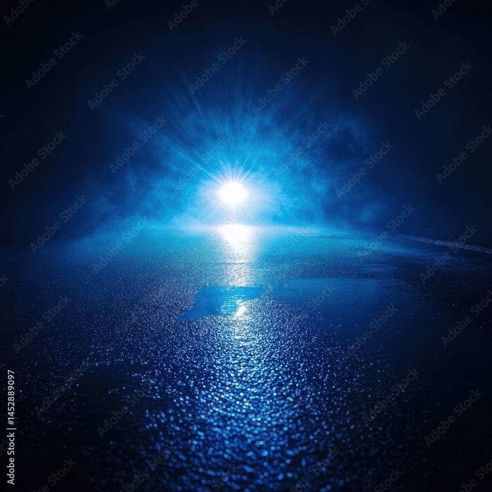 Poster ethereal luminous glow on wet ground creating a surreal and atmospheric scene with a strong focal po