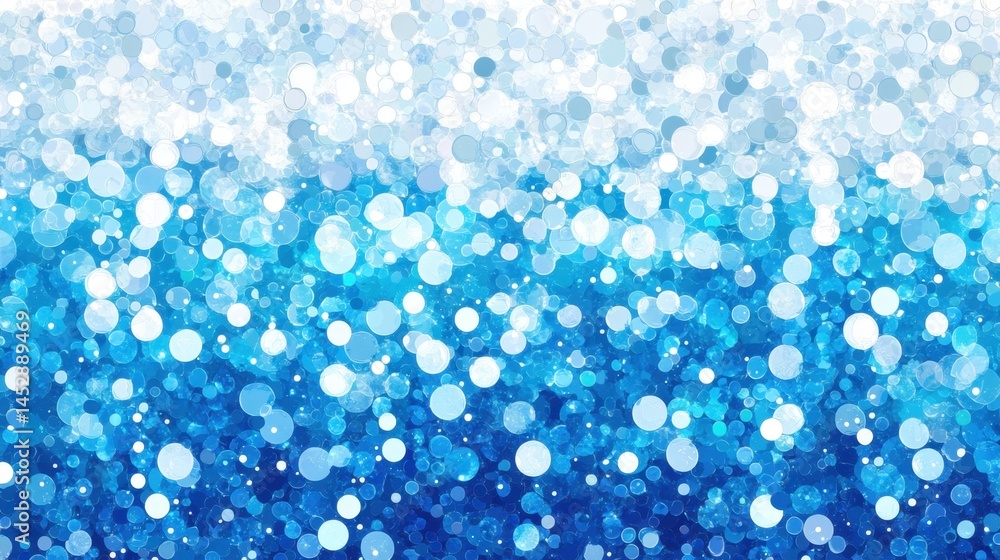 Poster abstract blue and white bokeh background with sparkling circles creating a dreamy and ethereal atmos