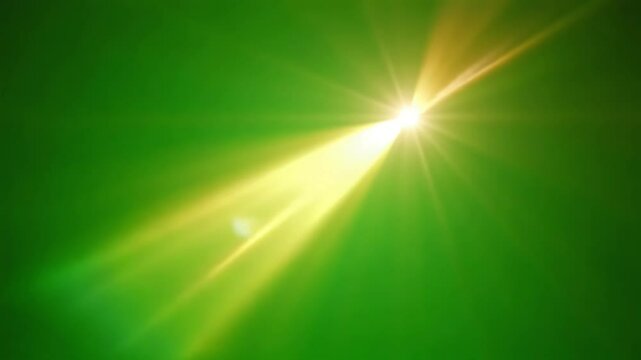 Green screen with bright light rays effect overlay for video editing background use