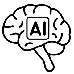 AI Brain Icon with Microchip. Artificial Intelligence Vector Illustration
