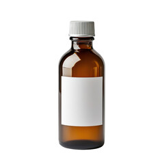 Amber bottle with blank label isolated on a dark background