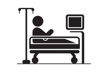 Hospital Bed Icon Patient Care Vector Graphic with IV and Monitor