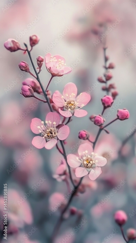 Aufkleber delicate pink blossoms on a slender branch against a soft blurred background creating a serene and r