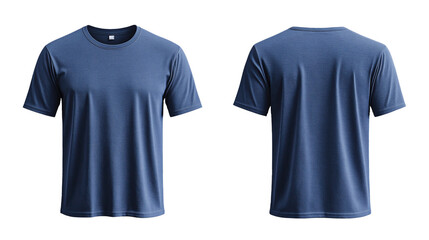 Mens Blue T-shirt Mockup Design. Front and Back, Isolated on Transparent background